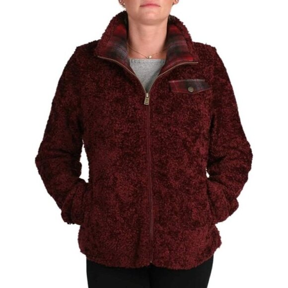 Pendleton Fuzzy Zip Jacket Womens S Dark Red Full Zip Teddy Outerwear Coat - Picture 1 of 15